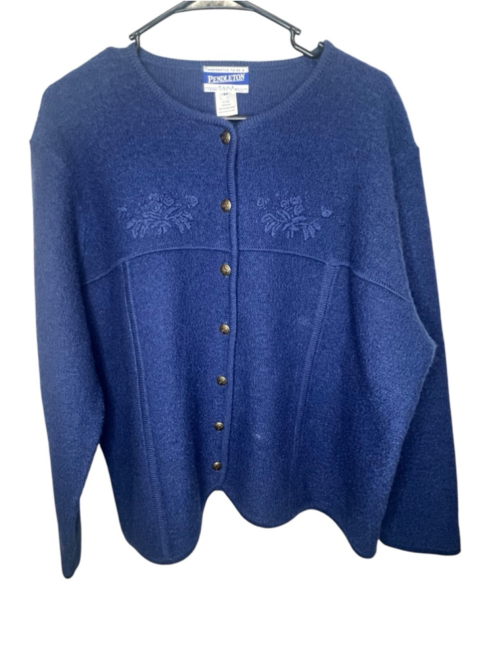 Pendleton Plus Blue 100% Virgin Wool Button Up Embroidered Cardigan